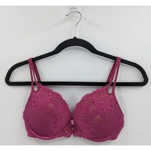 Vintage Victoria's Secret Bra Women's 34C Fuchsia Pink Lace Push Up